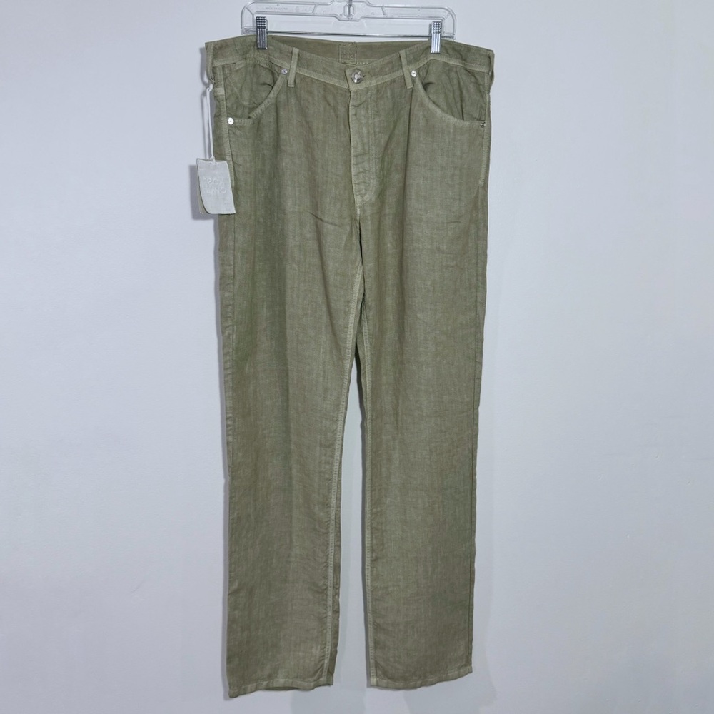 NWT 120% LINO Womens Sage Green Wide Leg‎ Linen Pants XL Resort Vacation Casual
